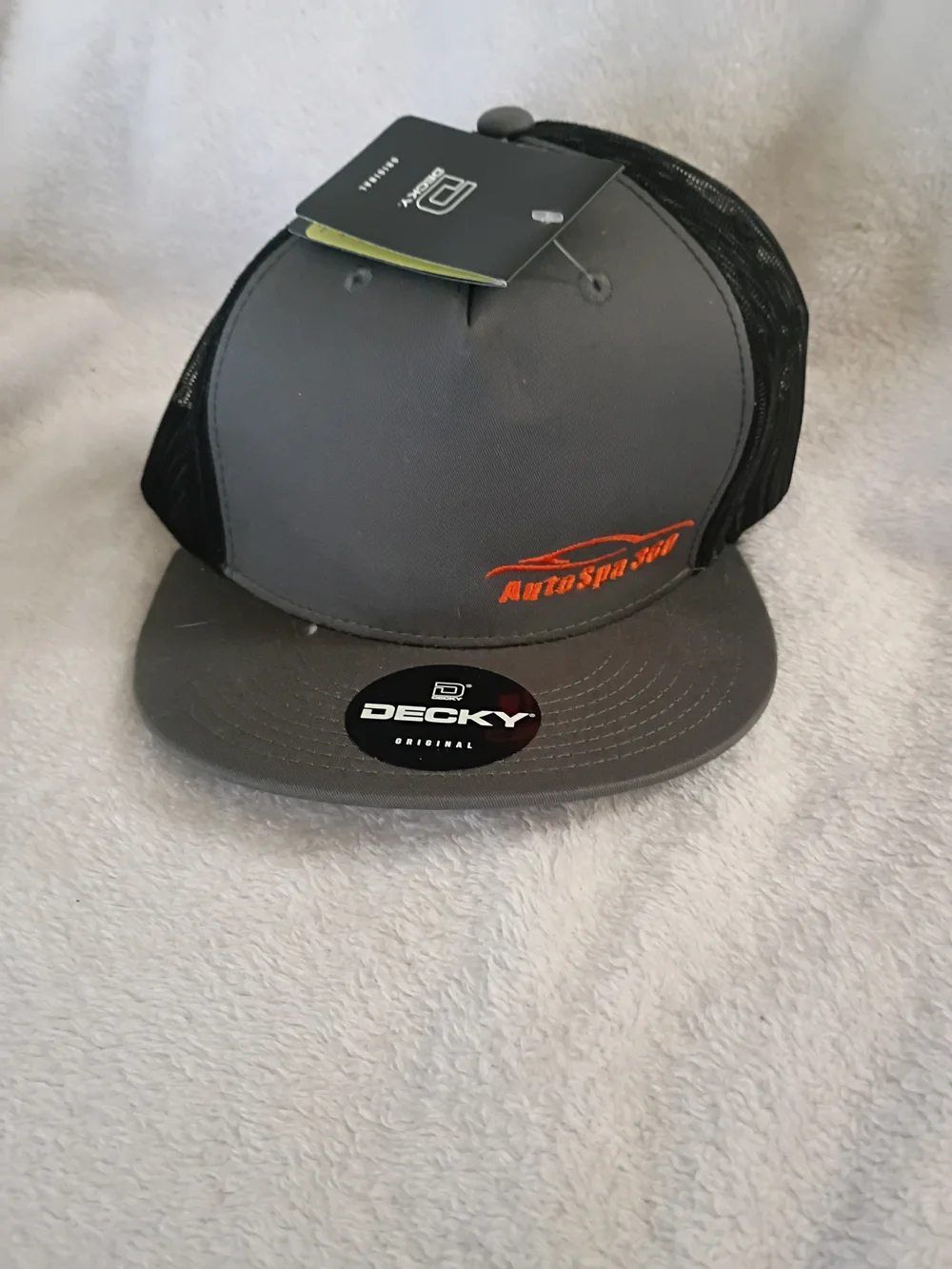Decky Grey & Black Trucker Hat with Orange AutoSpaSite Logo